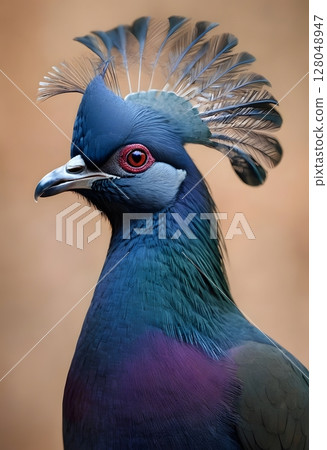 Victoria Crowned Pigeon Close-Up Exotic Bird with Royal Plumage. Perfect for use in wildlife, nature 128048947