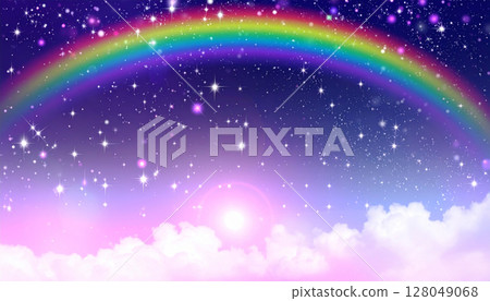 天空中閃閃發光的夢幻彩虹背景 128049068