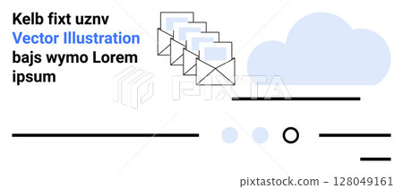 Text Kelb fixt uznv, Vector Illustration, bajs wymo Lorem ipsum. Envelopes with documents, cloud icon. Minimalist lines and circles. Ideal for web page design, email marketing, digital communication 128049161