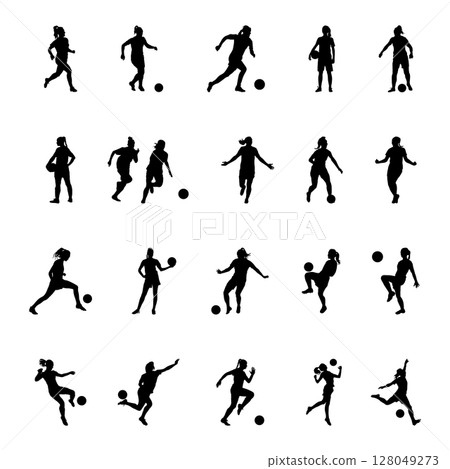 Women Soccer player silhouette, girl player vector , female soccer football player silhouette -V02 Women Soccer player silhouette, girl player vector , female soccer football player silhouette -V02 128049273