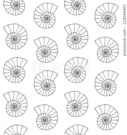 Vector seamless pattern of hand drawn ammonite 128049405