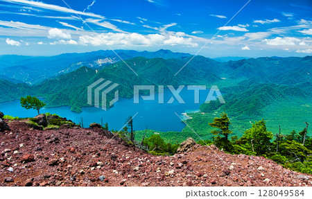 Nikko City, Tochigi Prefecture: Lake Chuzenji and Senjogahara as seen from Mount Nantai in Oku-Nikko Nikko City, Tochigi Prefecture: Lake Chuzenji and Senjogahara as seen from Mount Nantai in Oku-Nikko 128049584