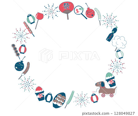 暗紅色的夏季節慶插畫花環 128049827