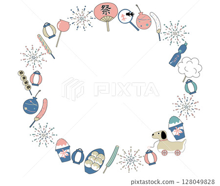 Summer festival illustration wreath in dull pink Summer festival illustration wreath in dull pink 128049828