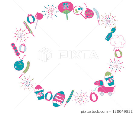 Summer festival illustration wreath in vibrant pink 128049831