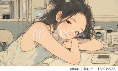 A woman relaxing in her room and looking at her smartphone. Technology and life. Social media life. Modern. Private life. 128049928