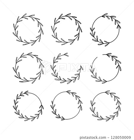 Arched Floral Garland. Decorative botanical garland in arched shape with thin floral elements, perfect for headers or invitations. 128050009