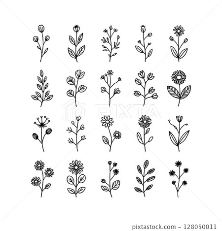 Arched Line Frame. Thin botanical frame made with arched floral lines and minimal detailing, ideal for elegant layout accents. 128050011