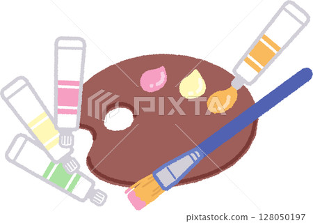 Illustration of paints, palette and brushes 128050197