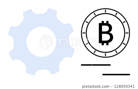 Gear wheel with Bitcoin symbol represents digital currency and blockchain. Ideal for fintech, cryptocurrency education, technology services, financial growth, innovation, digital transactions Gear wheel with Bitcoin symbol represents digital currency and blockchain. Ideal for fintech, cryptocurrency education, technology services, financial growth, innovation, digital transactions 128050341