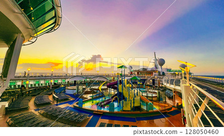 Caribbean sunset seen from a luxury cruise ship 128050460