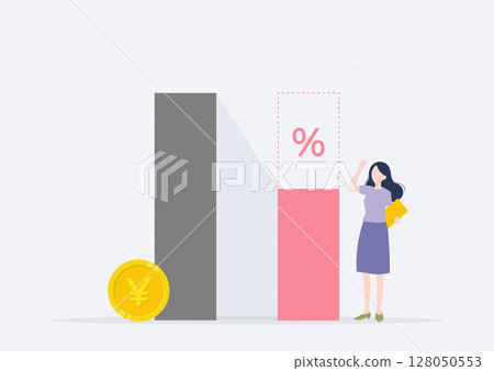 女商人高興地看到成本降低圖表 女商人高興地看到成本降低圖表 128050553