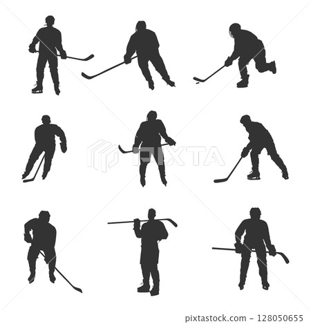 Hockey player silhouettes, Hockey players silhouette set 128050655