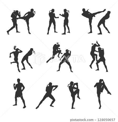 Muay thai boxing silhouette. Muay thai boxing SVG, Muay thai boxing silhouettes, Thai boxing silhouettes 128050657