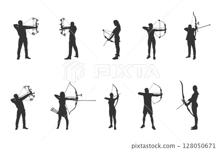 Archery silhouettes, Man archery silhouette , Woman archery silhouette 128050671