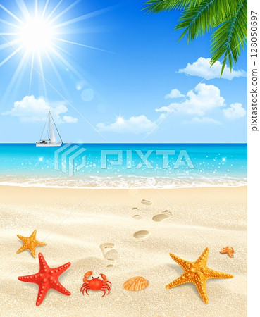 夏日海灘和藍天 128050697