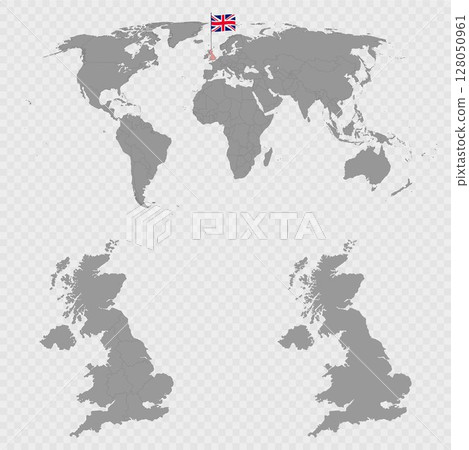 United Kingdom Map Set with World Location. United Kingdom Map Set with World Location. 128050961