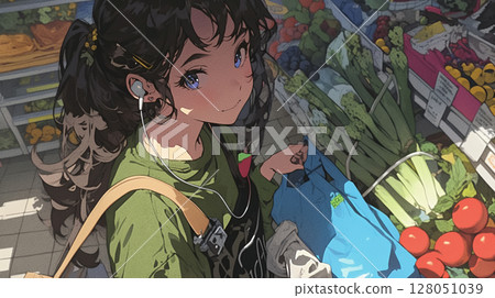 一位女士正在看貨架上的產品，超市，購物，生活方式，暖色 128051039