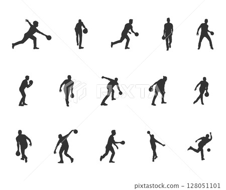 Bowling player silhouettes, Bowling people silhouettes, Bowling player SVG, Bowling player vector 128051101