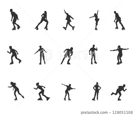 Roller skating silhouettes, Woman roller skating silhouette, Man roller skating silhouette 128051108