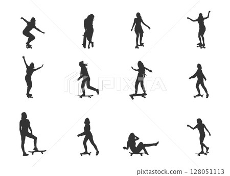 Woman skateboarder silhouette, Skate silhouette, Girl Skateboard silhouettes, Skateboard vector, Woman skateboarding silhouettes, Skateboarding bundle set Woman skateboarder silhouette, Skate silhouette, Girl Skateboard silhouettes, Skateboard vector, Woman skateboarding silhouettes, Skateboarding bundle set 128051113