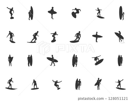 Surfing Silhouette, Surfer Silhouette, Surf Silhouette, Surfing Vector, Surfer Svg, Women Surfing Silhouette, Surfboarding Vector Silhouettes -V01. 128051121