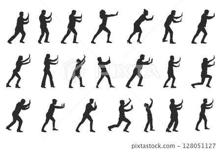 People pushing pose silhouette, Male pushing pose silhouette, Female pushing pose silhouette, Person pushing pose silhouette, People pushing pose svg 128051127