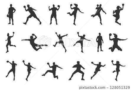 Handball players silhouette, Handball silhouettes, Handball players svg, Handball svg, Handball player vector illustration, Handball players icon bundle. 128051329