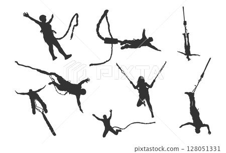 Bungee jumping silhouette, Bungee jumping vector, Bungee jumping svg, Bungee jumper vector silhouettes. 128051331