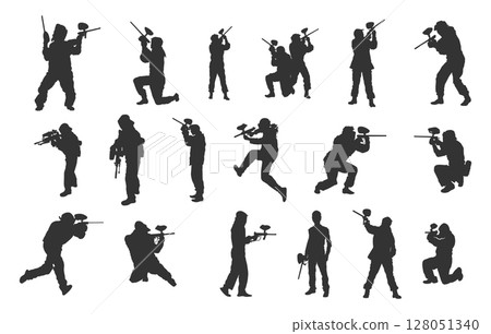 Paintball player silhouettes, Paintball player svg, Paintball player clipart, Paintball silhouettes, Paintball player vector illustration. 128051340