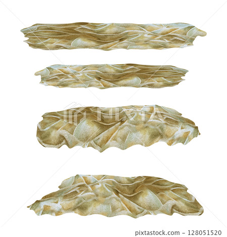 Set of watercolor hand-painted seabed surfaces with sand dunes with different textures. Template for marine-themed design, educational content, games, decorative elements in digital and printed media. 128051520