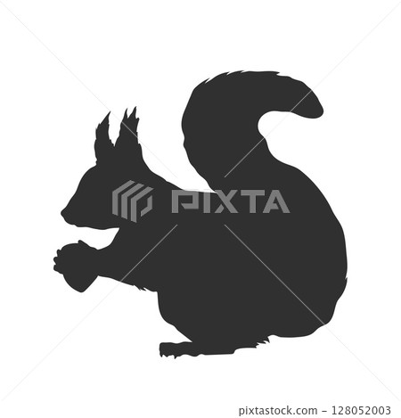 Squirrel silhouette. Black isolated drawing. North american forest animal. Zoo logo element 128052003