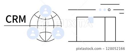 CRM text next to globe with user avatars and software interface window with tabs. Ideal for customer relationship management, business networking, software design, digital marketing, data management CRM text next to globe with user avatars and software interface window with tabs. Ideal for customer relationship management, business networking, software design, digital marketing, data management 128052166