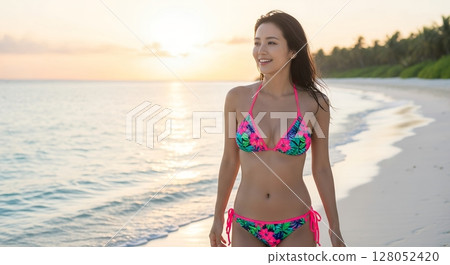 A lovely Japanese beauty on the summer beach 128052420