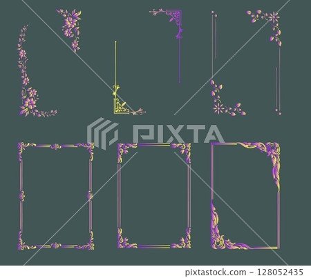 Collection of Decorative Corners and Frames with Floral Motifs 128052435