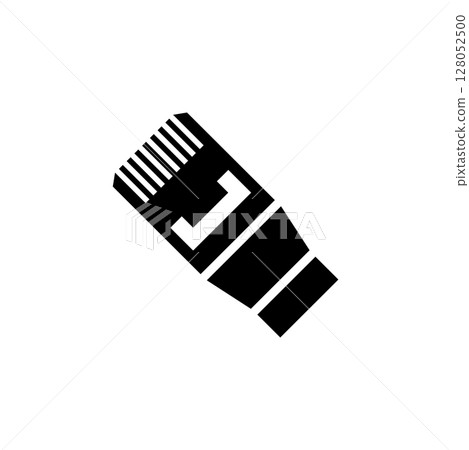 Cat 5 Ethernet Connector, RJ45 Cable Solid Flat Vector Icon Isolated on White Background 128052500