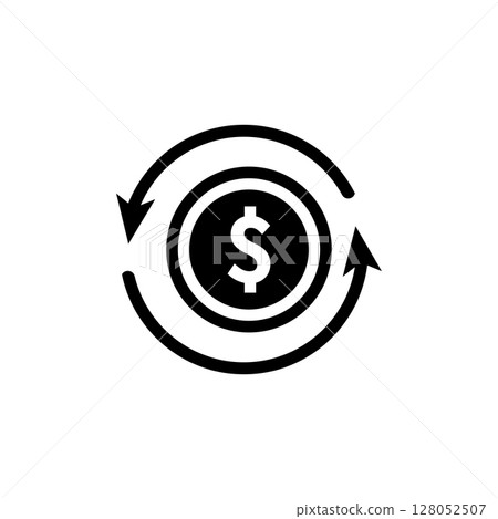 Refund Investment, Arrow and Dollar Solid Flat Vector Icon Isolated on White Background 128052507