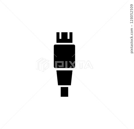 Micro or Mini USB Connector, Type-C Cord Solid Flat Vector Icon Isolated on White Background 128052509