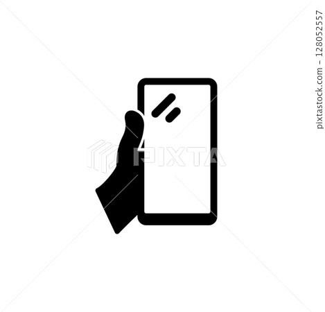 Mobile Phone in Hand, Palm Holding Smartphone Solid Flat Vector Icon Isolated on White Background Mobile Phone in Hand, Palm Holding Smartphone Solid Flat Vector Icon Isolated on White Background 128052557