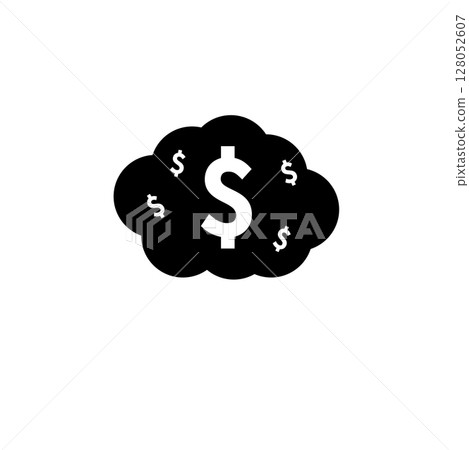 Thought Cloud with Dollar, Sky Money Solid Flat Vector Icon Isolated on White Background 128052607