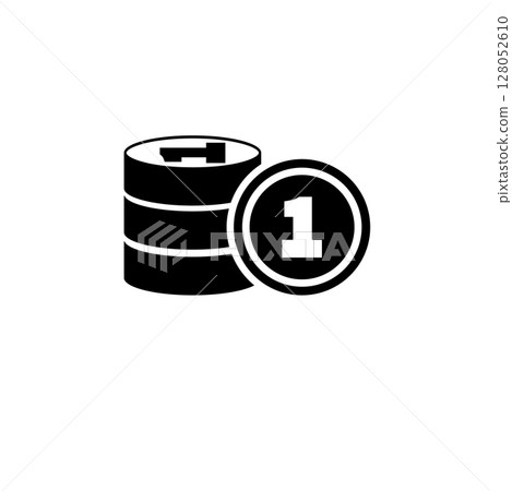 Stack of Coins and One Coin, Money Solid Flat Vector Icon Isolated on White Background 128052610