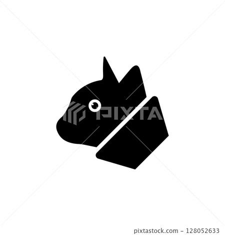Cat with Veterinary Cone Collar Solid Flat Vector Icon Isolated on White Background 128052633