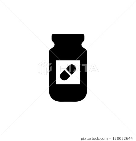 Medical Bottle with Pills, Medicine Vial Solid Flat Vector Icon Isolated on White Background Medical Bottle with Pills, Medicine Vial Solid Flat Vector Icon Isolated on White Background 128052644