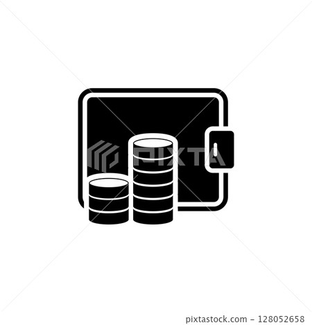 Wallet and Coins, Purse with Money Solid Flat Vector Icon Isolated on White Background 128052658