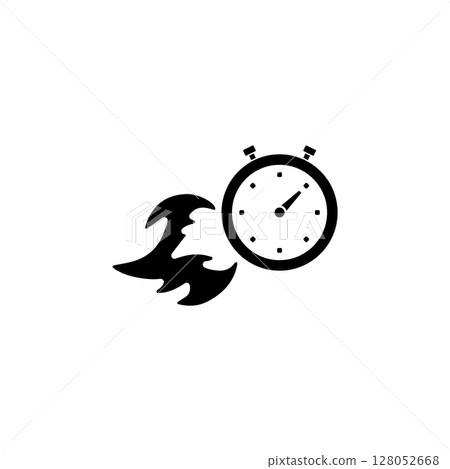 Faster Stopwatch, Fire Time, Express Delivery Solid Flat Vector Icon Isolated on White Background 128052668