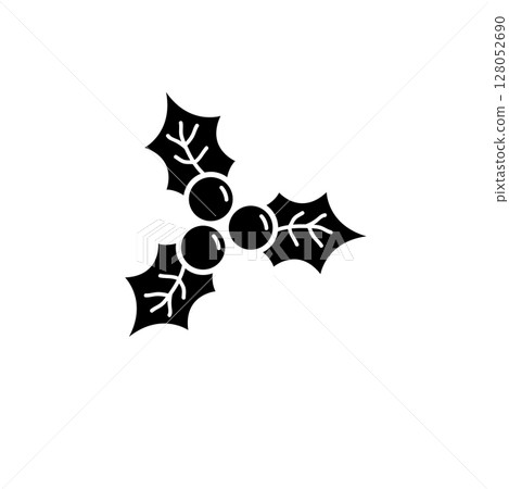 Christmas Holly Berry, Mistletoe Leaf Solid Flat Vector Icon Isolated on White Background Christmas Holly Berry, Mistletoe Leaf Solid Flat Vector Icon Isolated on White Background 128052690