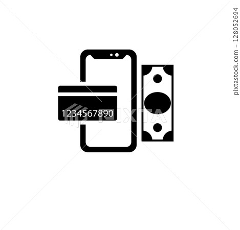 Phone Finances App, Mobile Payment Services Solid Flat Vector Icon Isolated on White Background 128052694