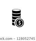 Dollars Coins Stack, Wealth, Money Solid Flat Vector Icon Isolated on White Background 128052745