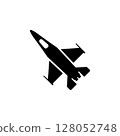 Armed Jet Fighter, Flight War Plane Solid Flat Vector Icon Isolated on White Background 128052748