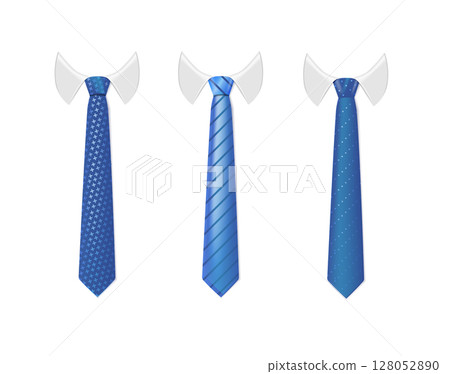 3d Realistic Neck tie with white collar. Tie neck vector with different stripe pattern. Vector 128052890